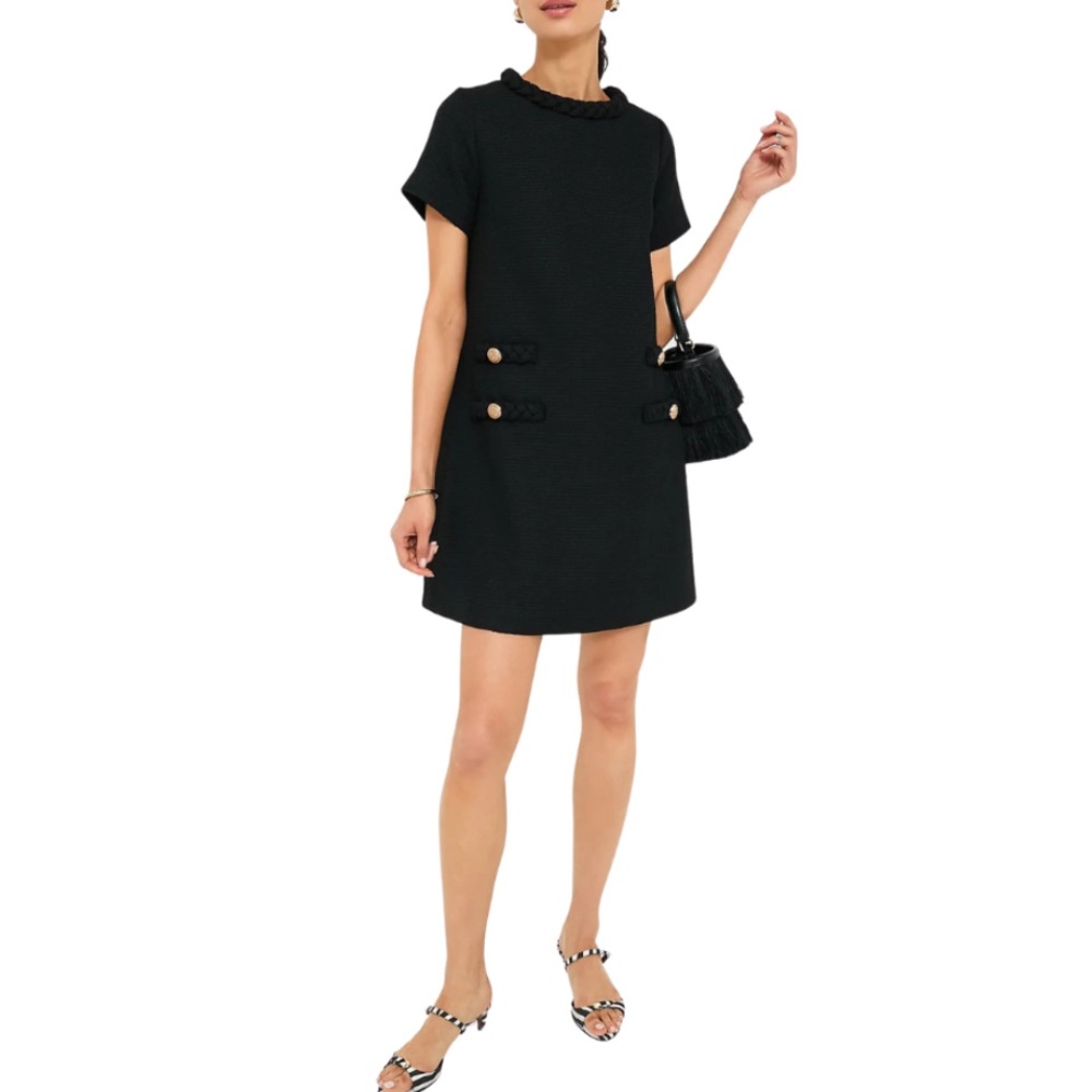 NWT Pretty Garden Black Short Sleeve Dress Knit Mini Chanel Style